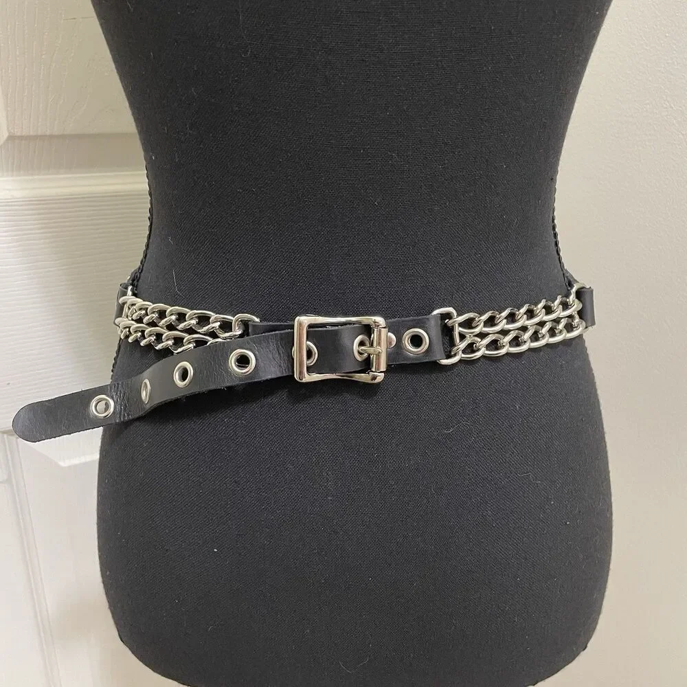 Vintage Harley Davidson Motor Cycles Leather Belt Studs Chain Biker RARE Painted